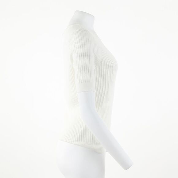 Calvin Klein Petite Elbow-Sleeve Ribbed Top in Cream - Picture 5 of 5